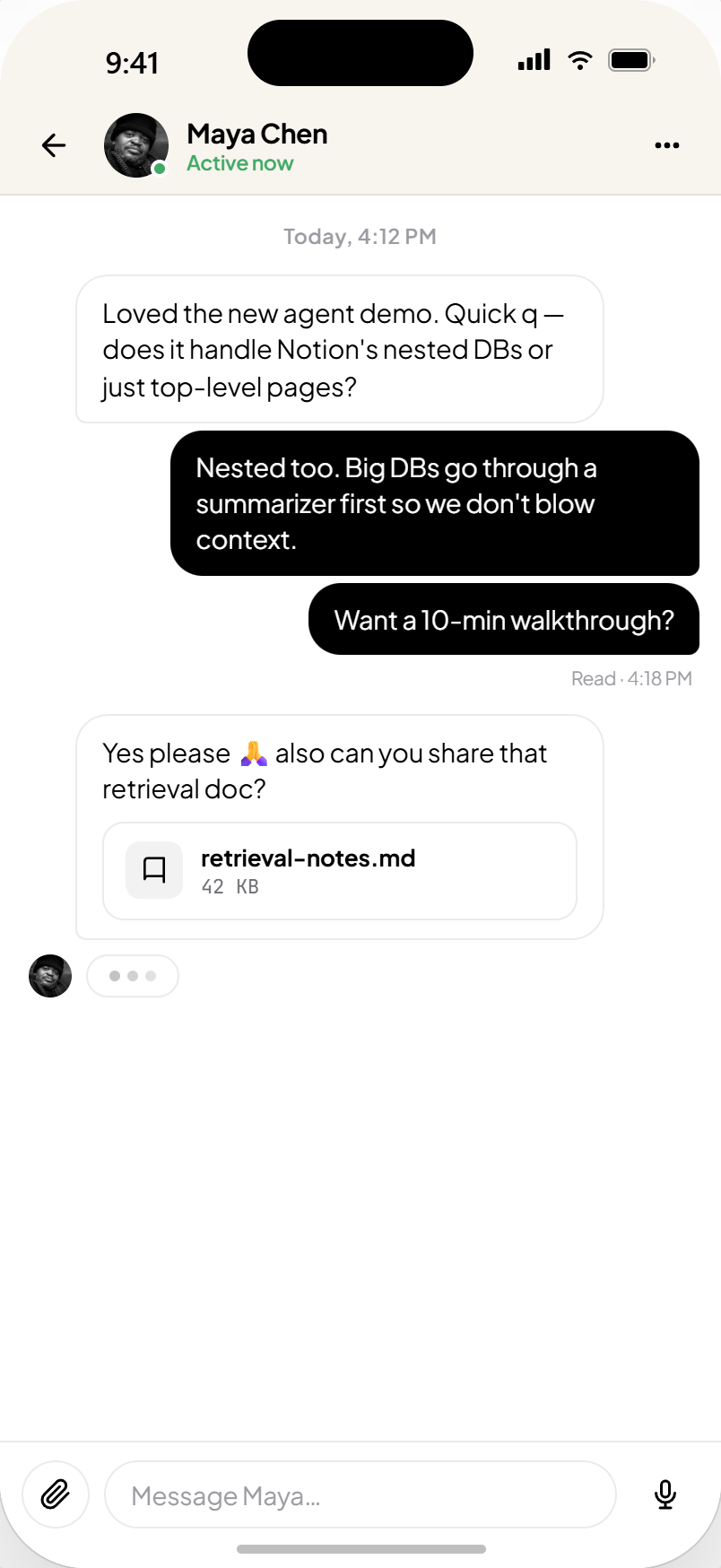 Real-time direct messages on mobile