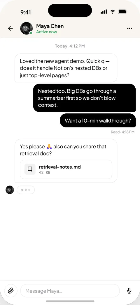 Real-time direct messages on mobile