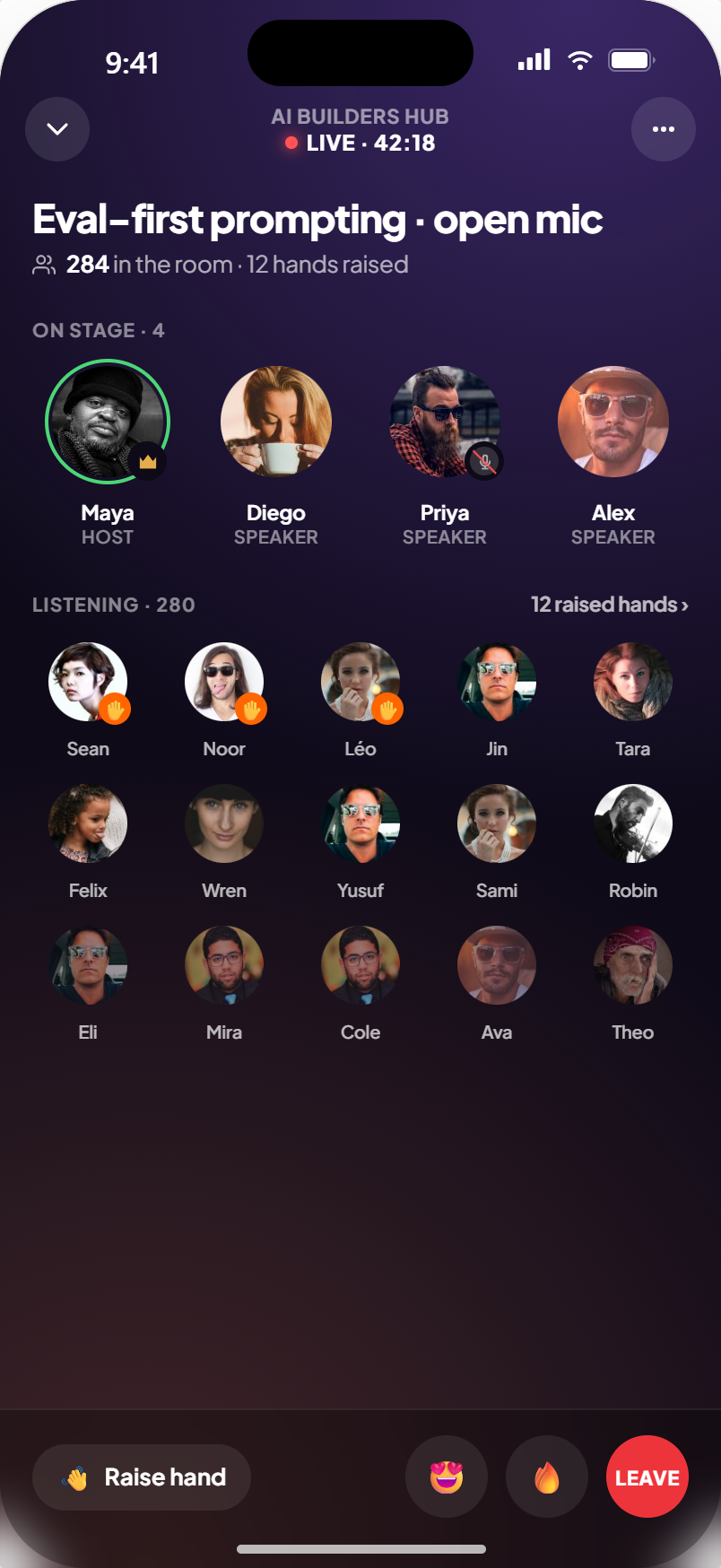 A live audio room on mobile