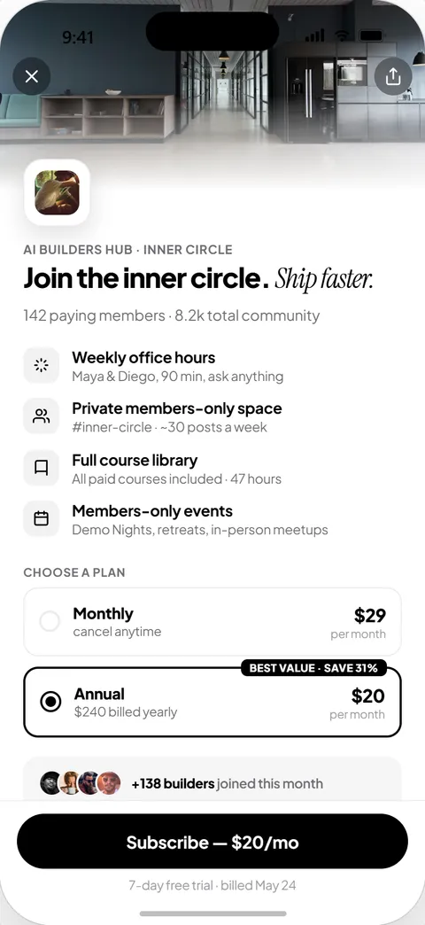 Membership checkout on mobile