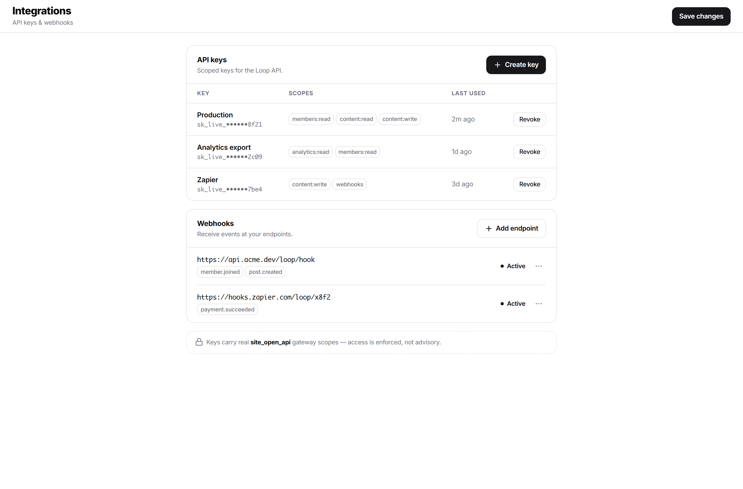 API Keys & Webhooks